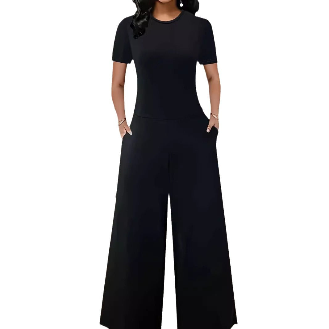 Dame Elegant Jumpsuit med bredt ben og moderigtig rund halsudskæring Stilla