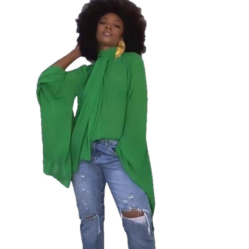 Dame Elegant Bluse med brede ærmer og bindebeslag Stilla