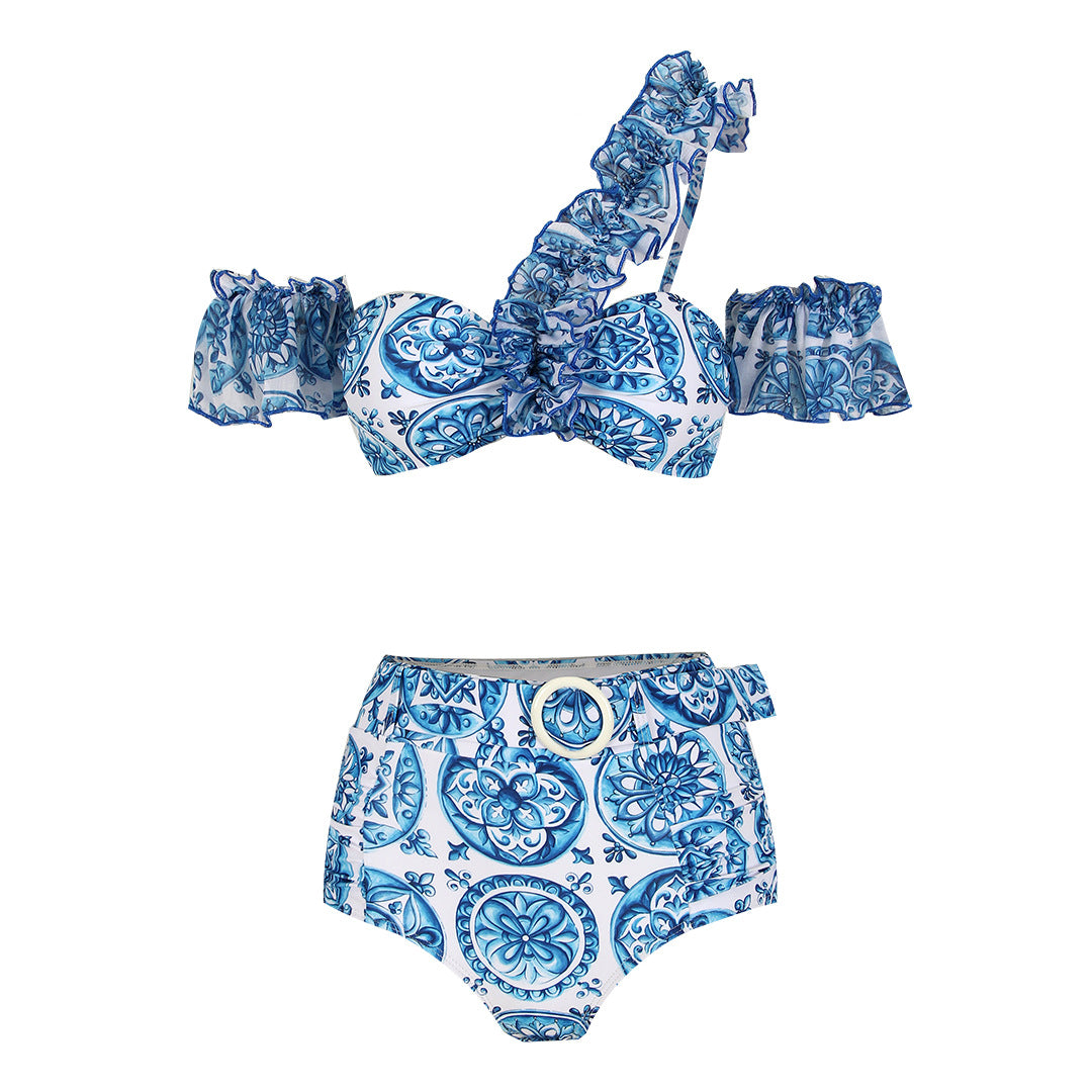 Dame Designer-bikini med flæser og høj talje Stilla