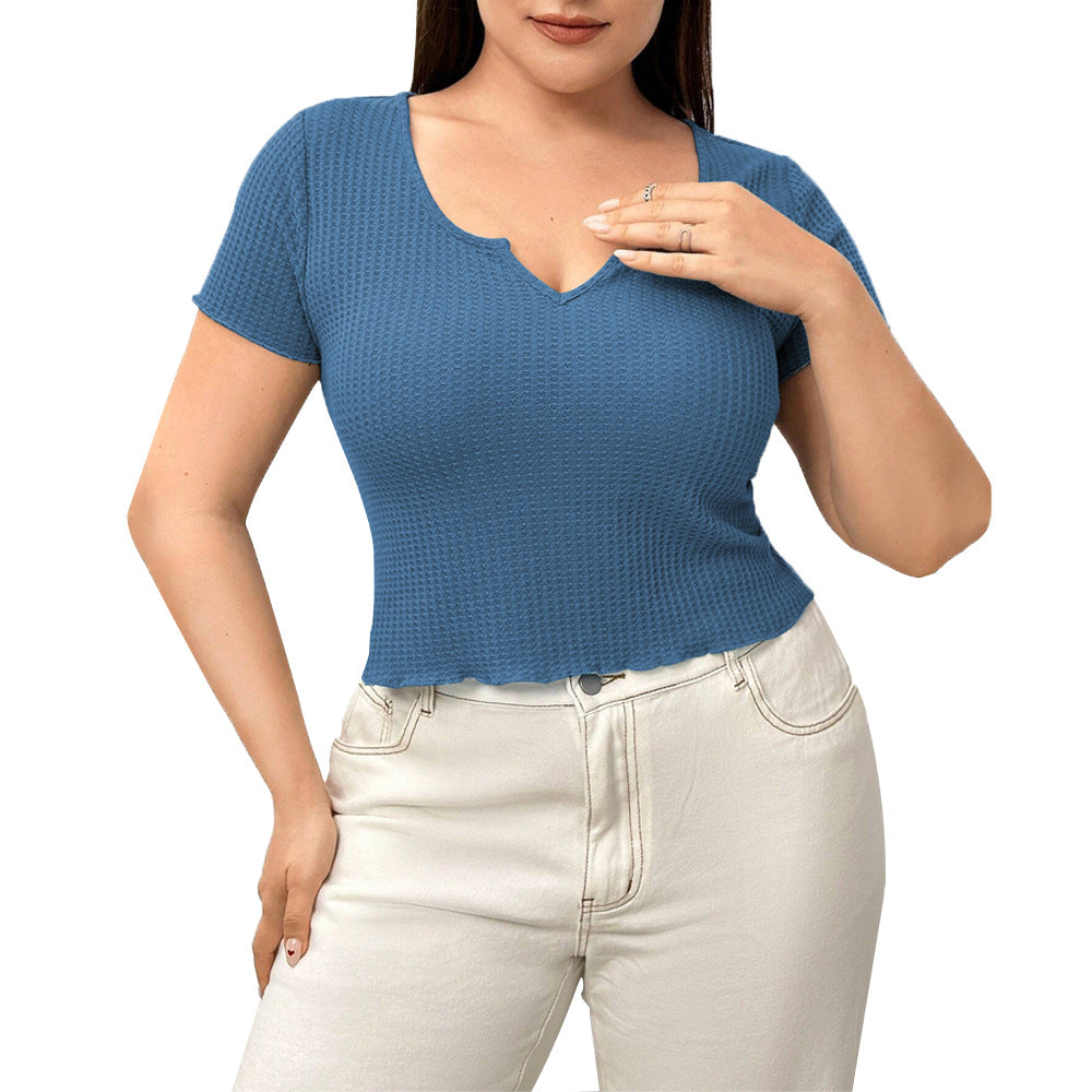 Dame afslappet kortærmet V-udskæring top med struktureret tekstur Stilla