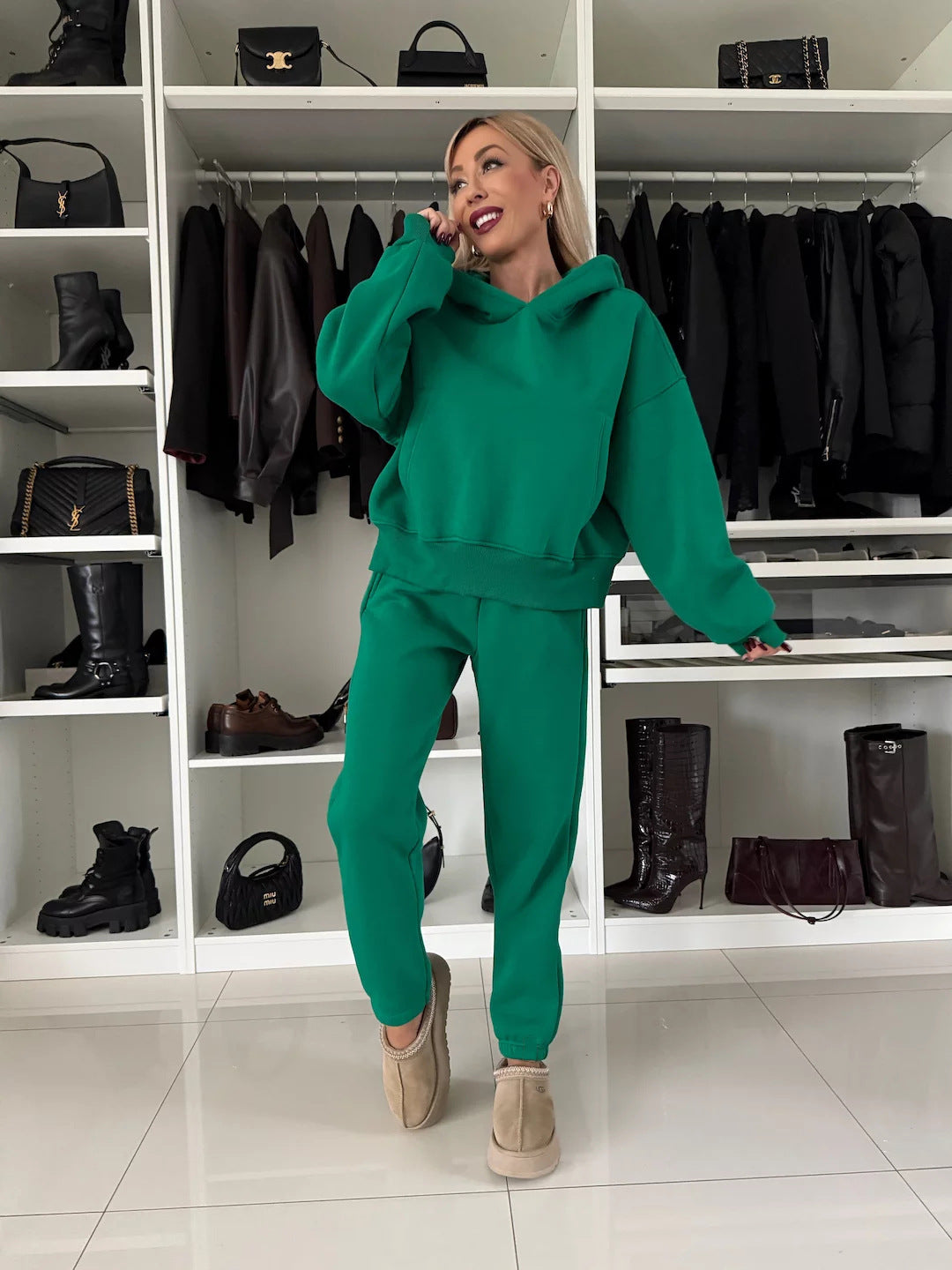 Dame afslappet hoodie og joggingbukser sæt med elastisk talje Stilla