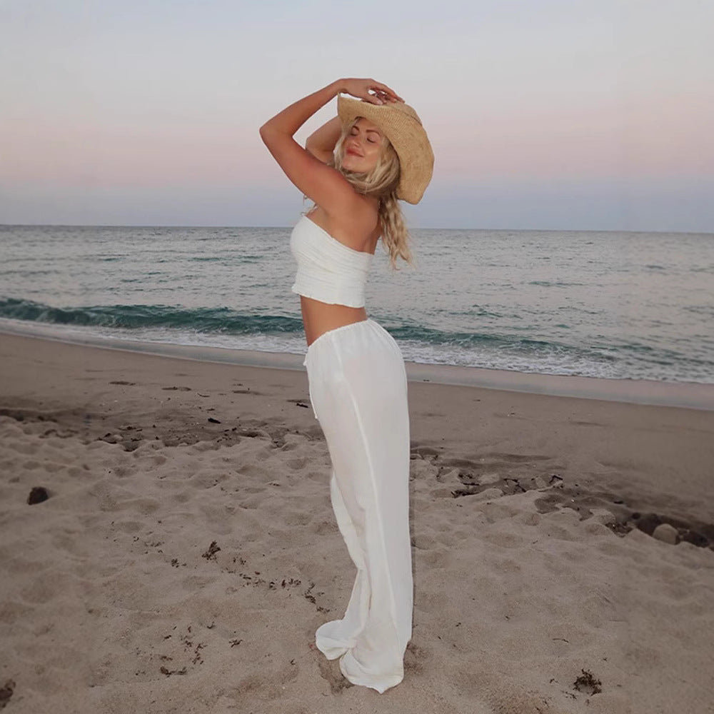 Dame afslappede linnedbukser med elastisk talje og bælte Stilla