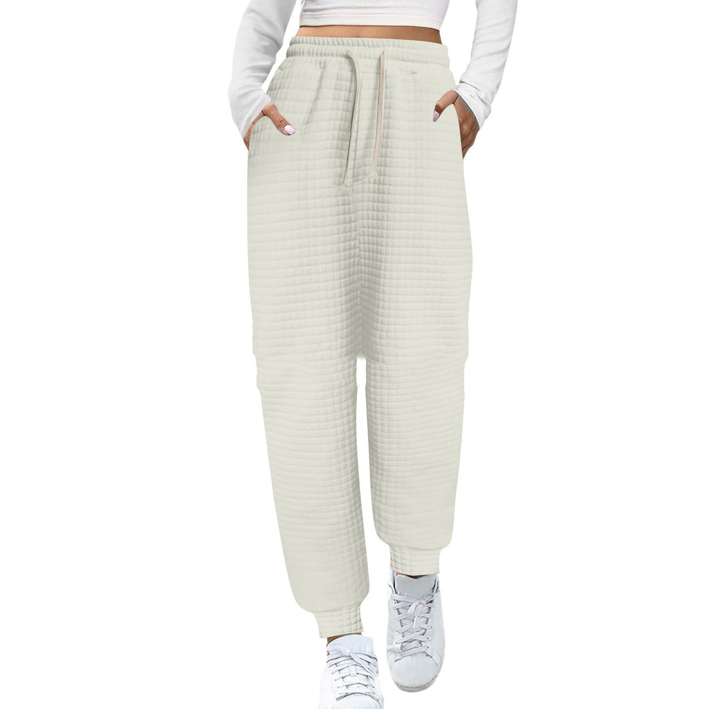 Dame afslappet fritidshose med snor og struktureret design Stilla