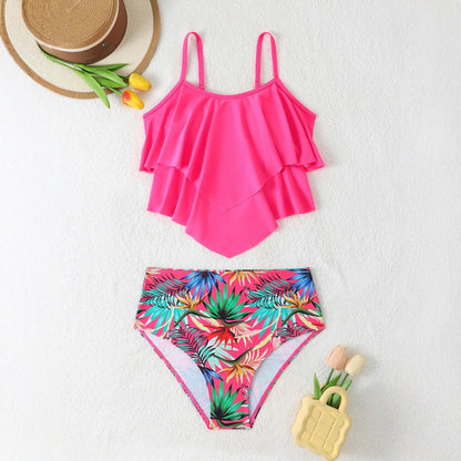 Dame heldragt badetøj med smukt flæse-design og farverige palmemotiver Stilla