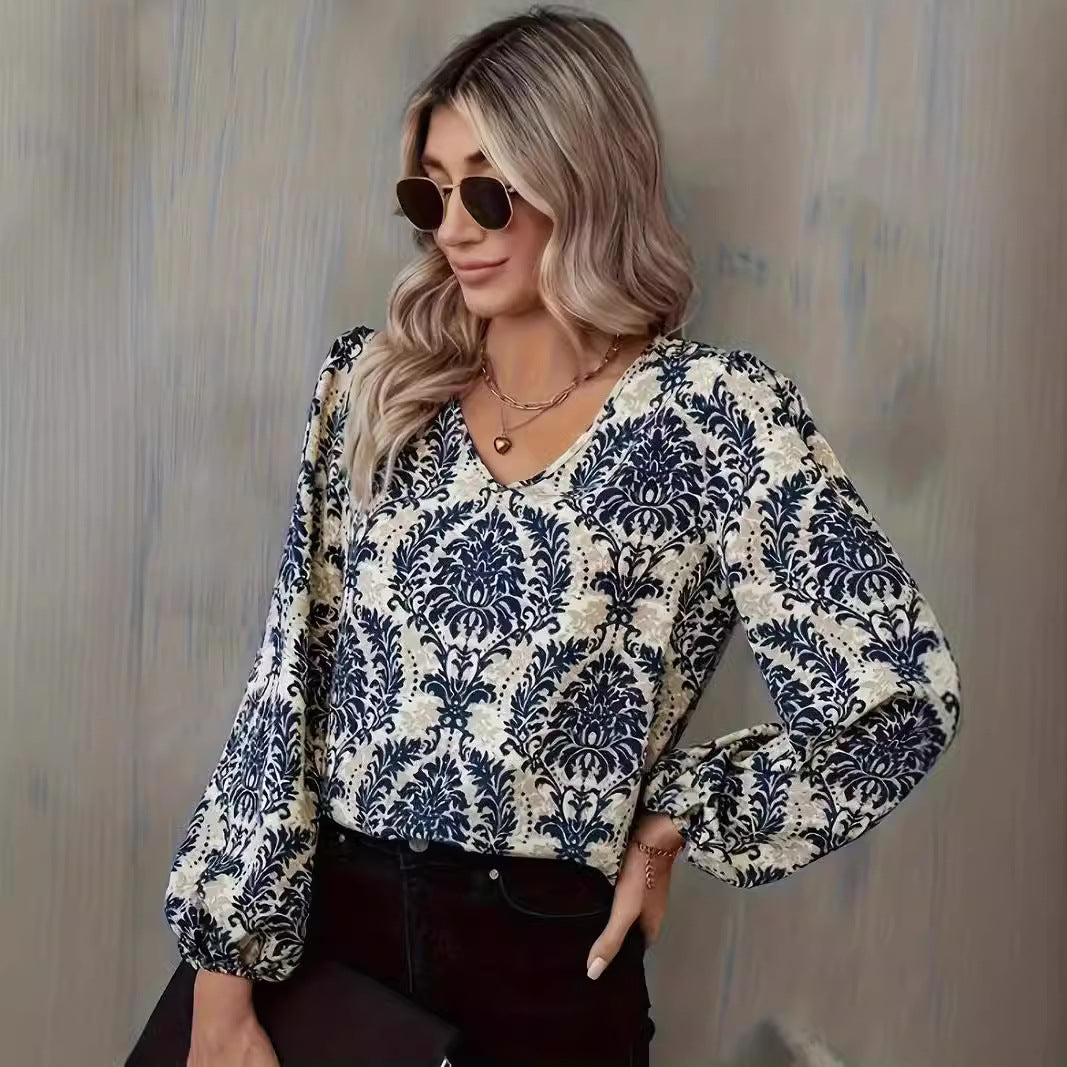 Dame elegant bluse med V-udskæring Stilla