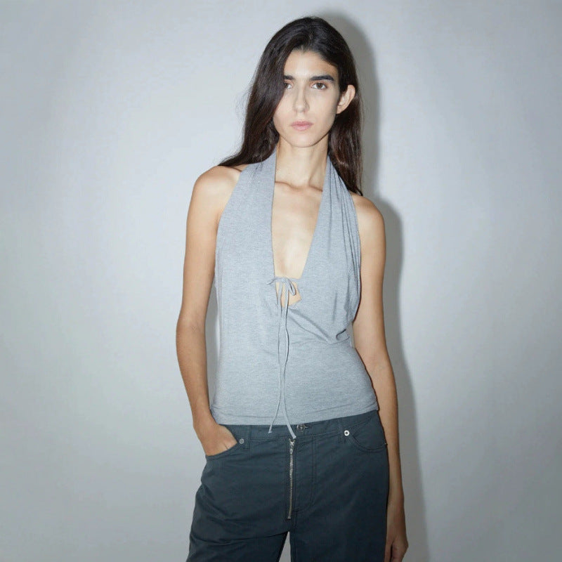 Dame Cropped Halterneck Top med justerbar snor Stilla