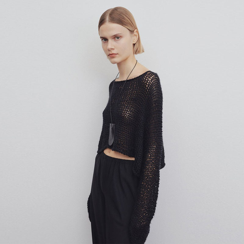 Dame afslappet Crop-Trøje lavet af let strik med brede ærmer Stilla