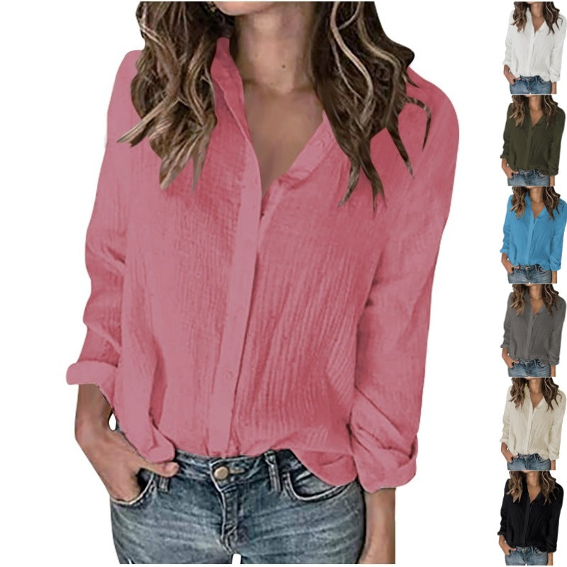 Dame afslappet skjorte bluse i let bomuldsblanding med struktureret finish Stilla