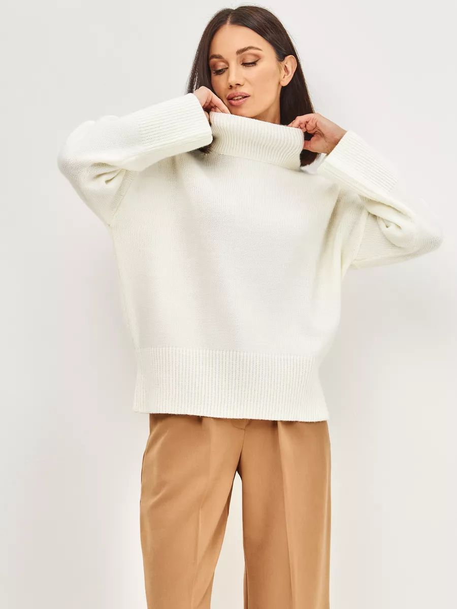 Dame afslappet rullekravepullover i blødt materiale Stilla