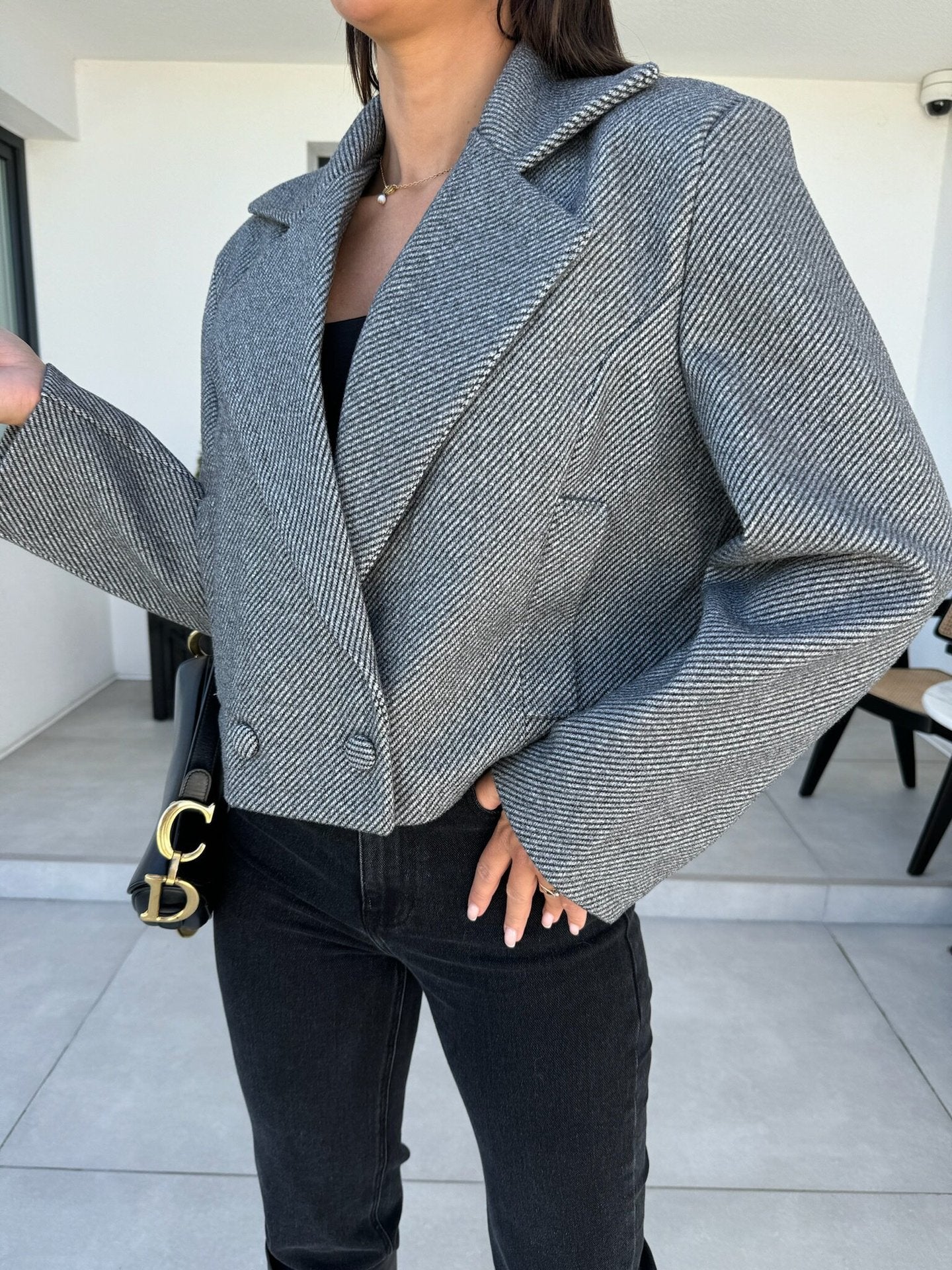 Dame elegant Cropped Blazer i struktureret design med dobbelt knaplukning Stilla