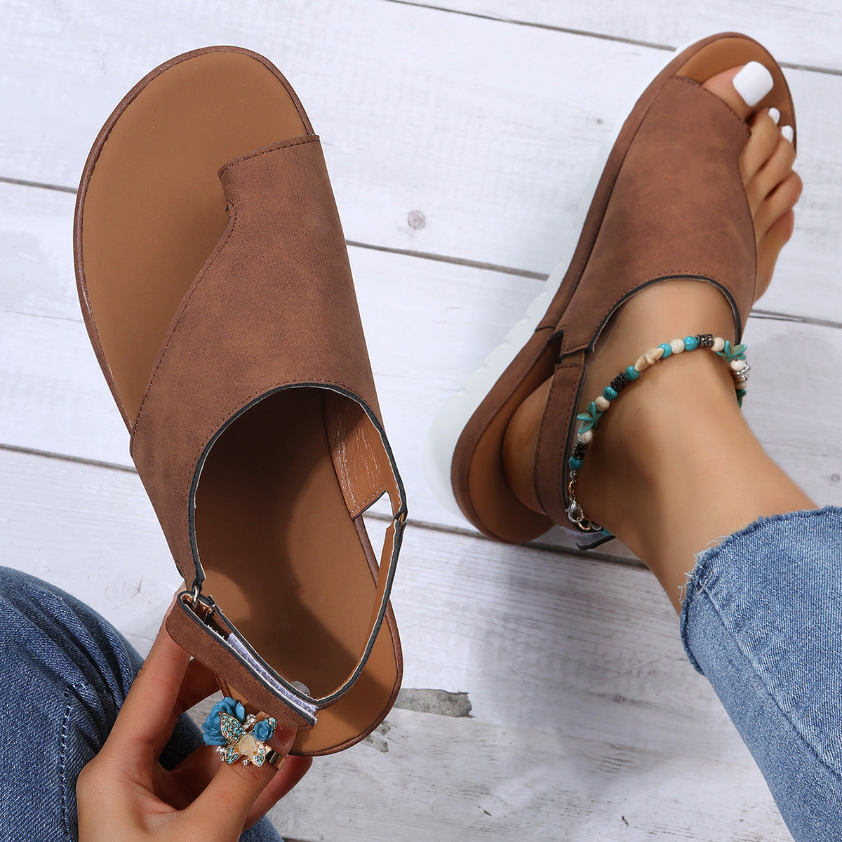 Dame Behagelige Tåsplit Sandaler med anatomisk fodbund og elastisk remdesign Stilla