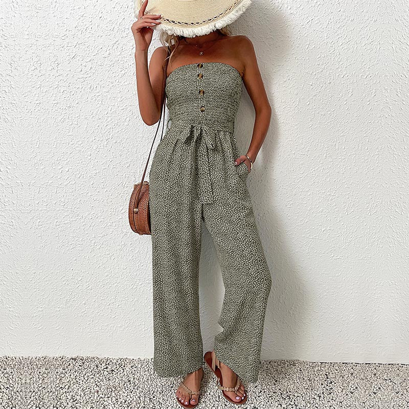 Dame Strapless Bredbenet Jumpsuit med Knapdetaljer Stilla