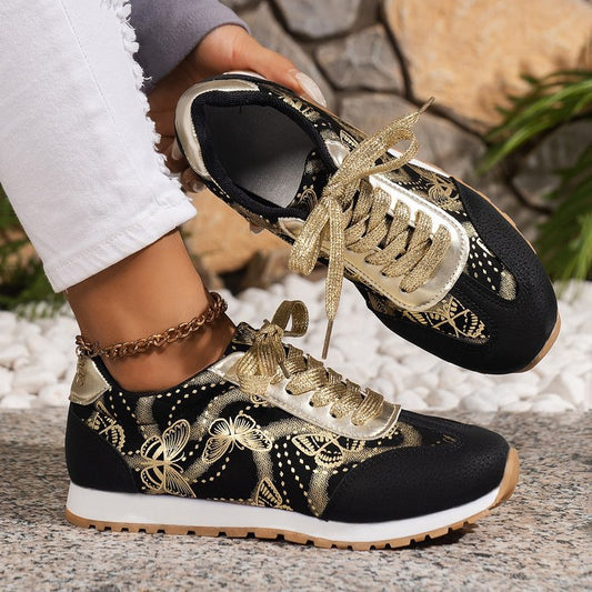 Damemode Sneakers med blomsterdesign og skinnende accenter Stilla