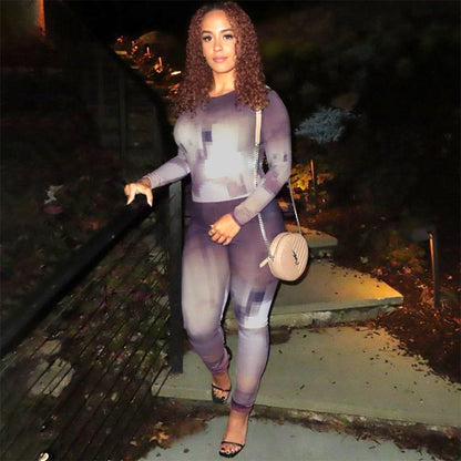 Dame Langærmet Bodysuit med moderne Pixelmønster Stilla