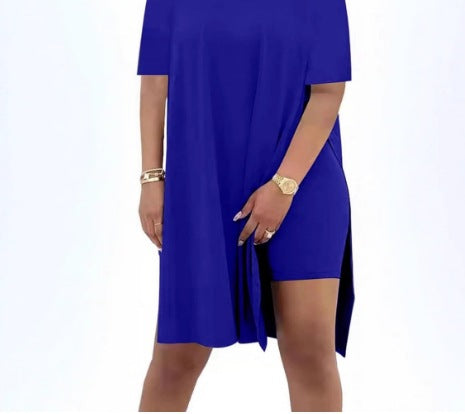 Dame afslappet kortærmet kjole med sideslids Stilla