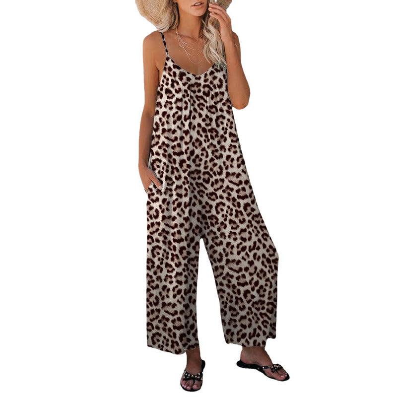 Dame luftig sommer-jumpsuit med moderne dyremønstre og praktiske lommer Stilla