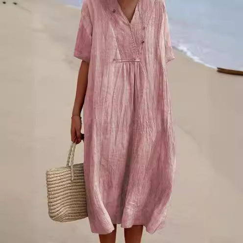 Dame afslappet strandkjole med dyb V-udskæring og løs silhuet Stilla