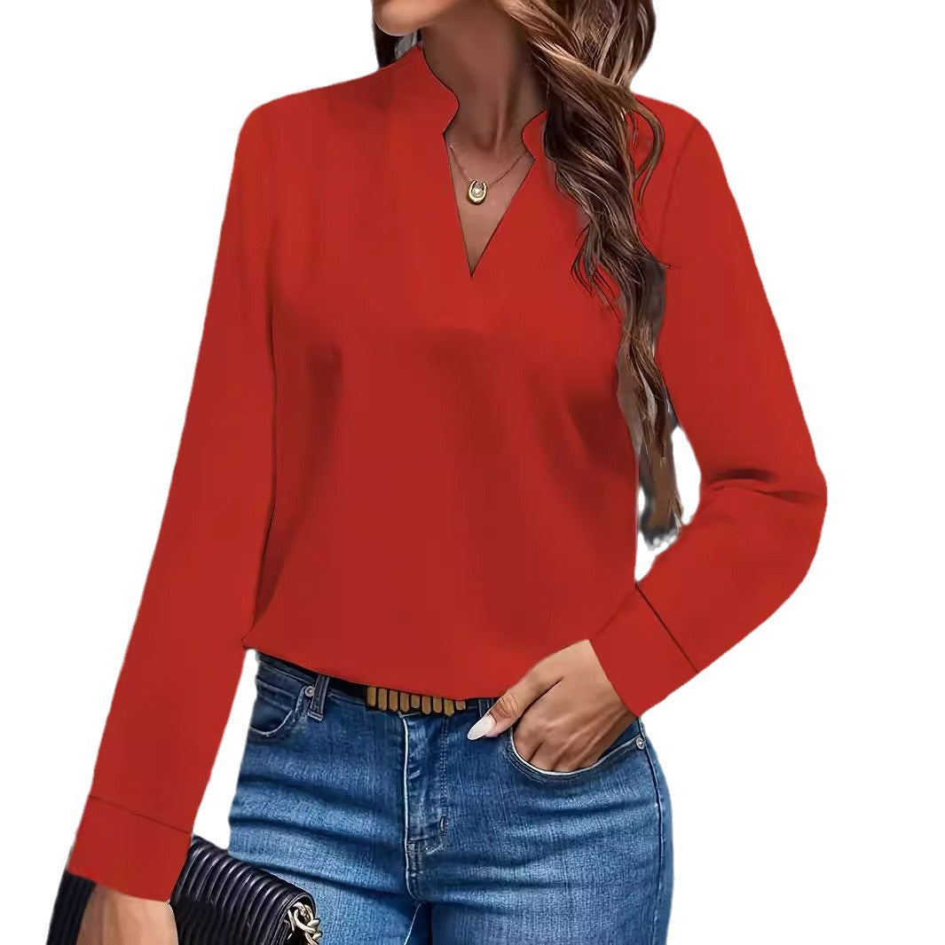 Dame elegant bluse med ståkrave Stilla