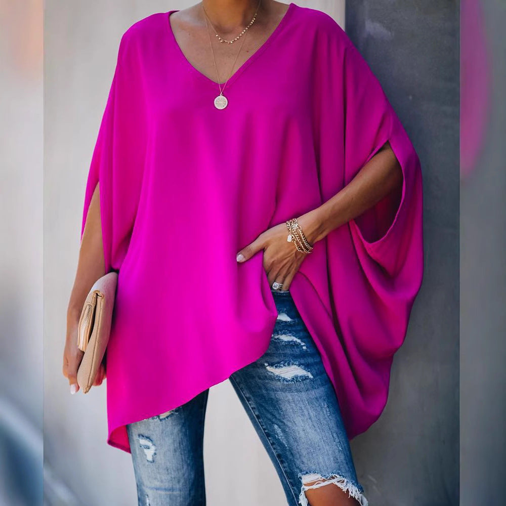 Damer afslappet oversized T-shirt med V-hals og bred pasform Stilla