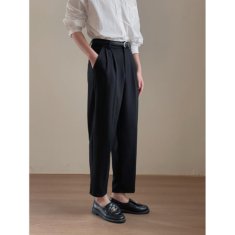 Dame elegant høj talje jakkesæt bukser med folder og bæltestropper Stilla