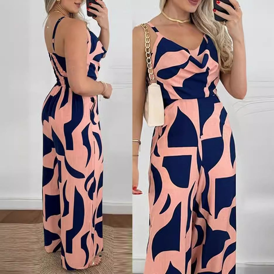 Dame elegant jumpsuit med flydende stof og legende mønster Stilla