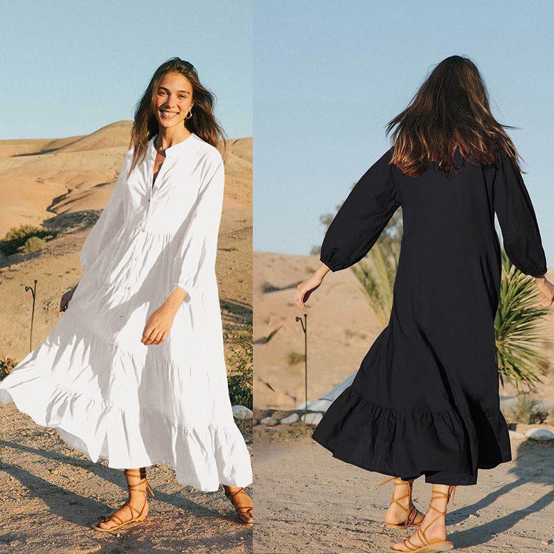 Dame afslappet maxikjole med afslappet pasform og gennemgående knaplukning Stilla