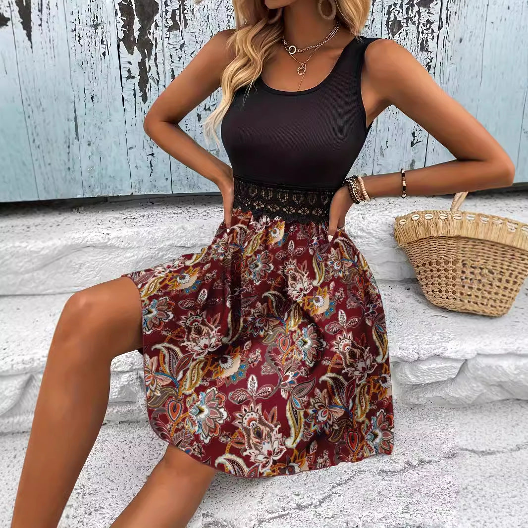 Dame A-linje Blomsterprint Kjole Stilla