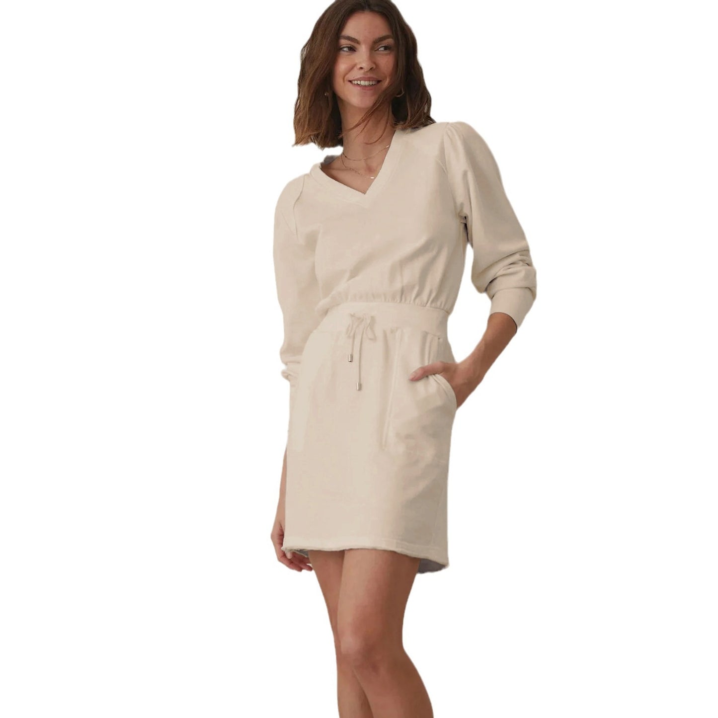 Dame afslappet kjole med V-udskæring og snøre Stilla