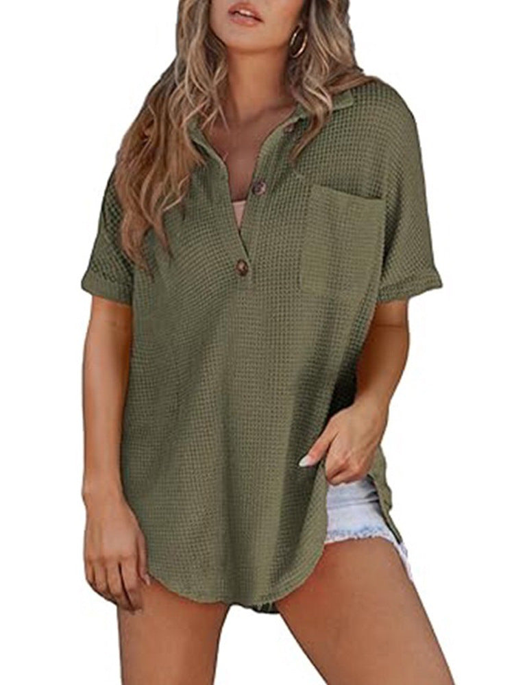 Dame afslappet kortærmet skjorte med knaplukning og brystlomme Stilla