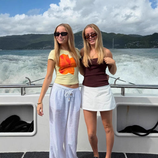 Dame Cropped T-Shirt med blomsterdesign Stilla