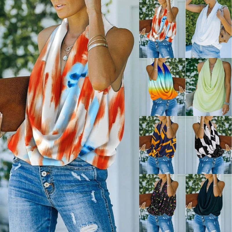 Dame Elegant Bluse med romantisk Vandfald-Udskæring og afslappet Snit Stilla