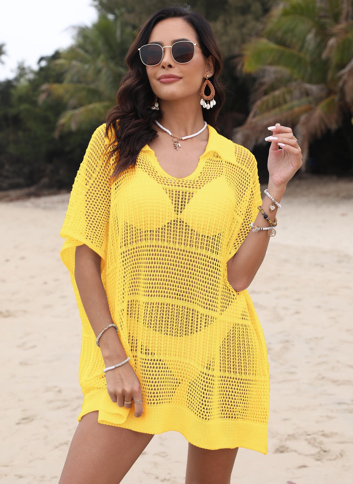 Dame afslappet nettrøje med polo krave og rummelig pasform Stilla