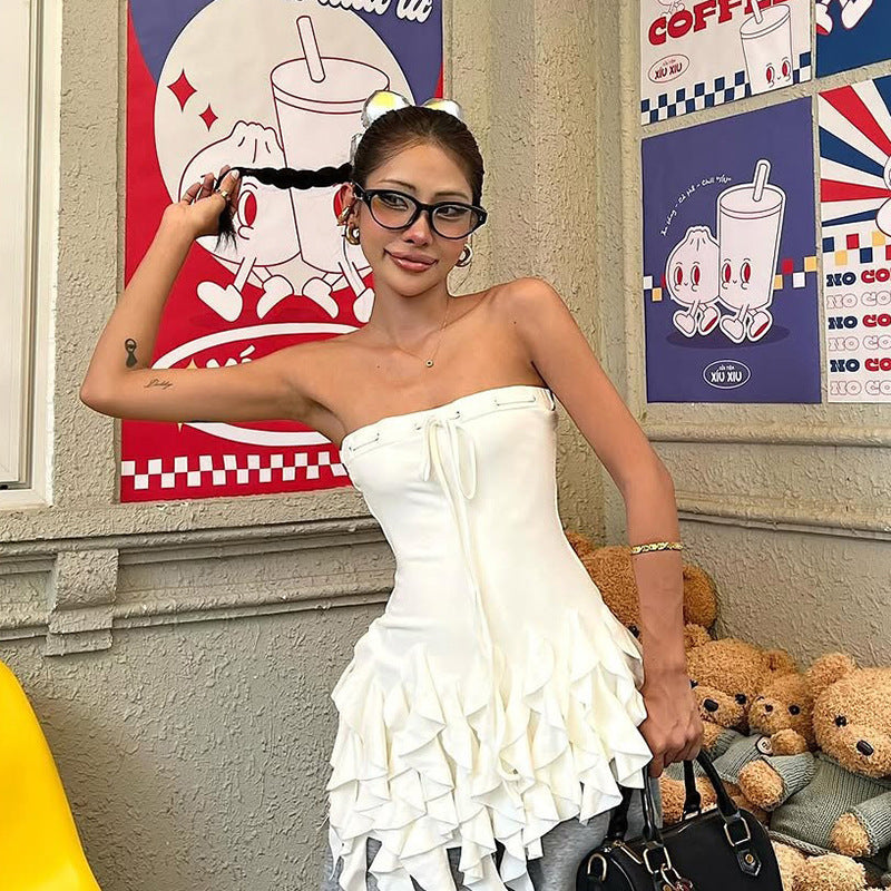 Dame sommerkjole med legende ruffles design og snøring Stilla