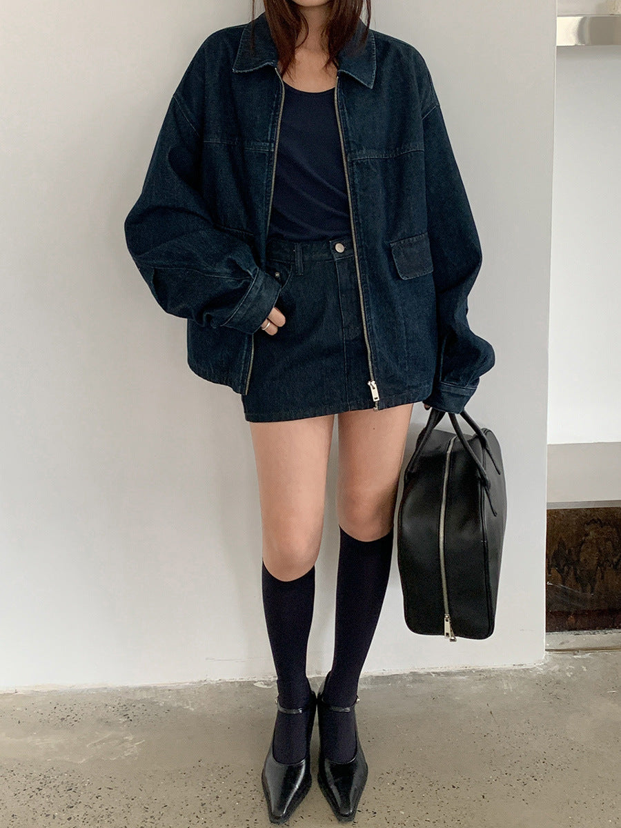 Dame afslappet jeansjakke i moderne oversized snit med praktiske lommer og klassisk krave Stilla