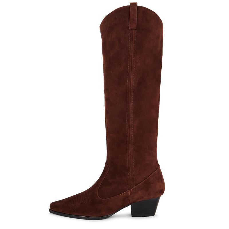 Femme Over-the-Knee Suede Westernstøvler med skulptureret hæl Stilla