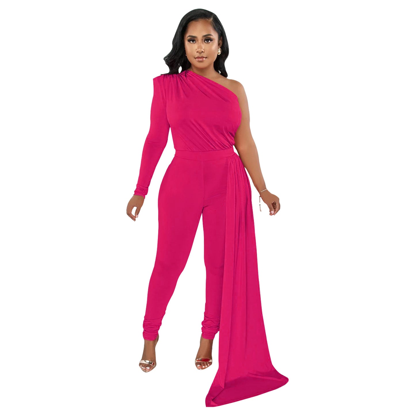 Dame Én-skulder-jumpsuit med flydende overdel Stilla