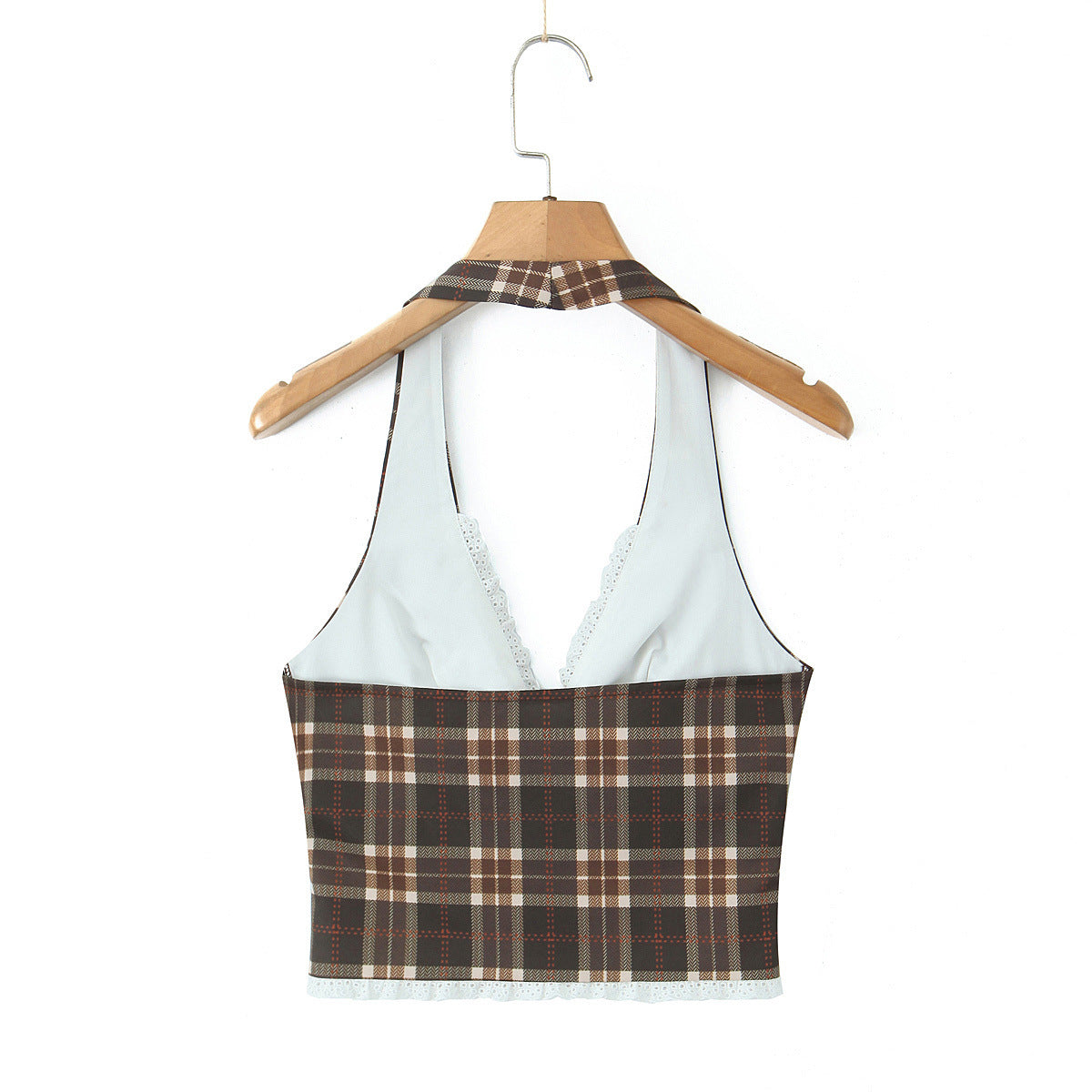 Dame Crop-Top med sexy V-udskæring og legende flæse detaljer Stilla