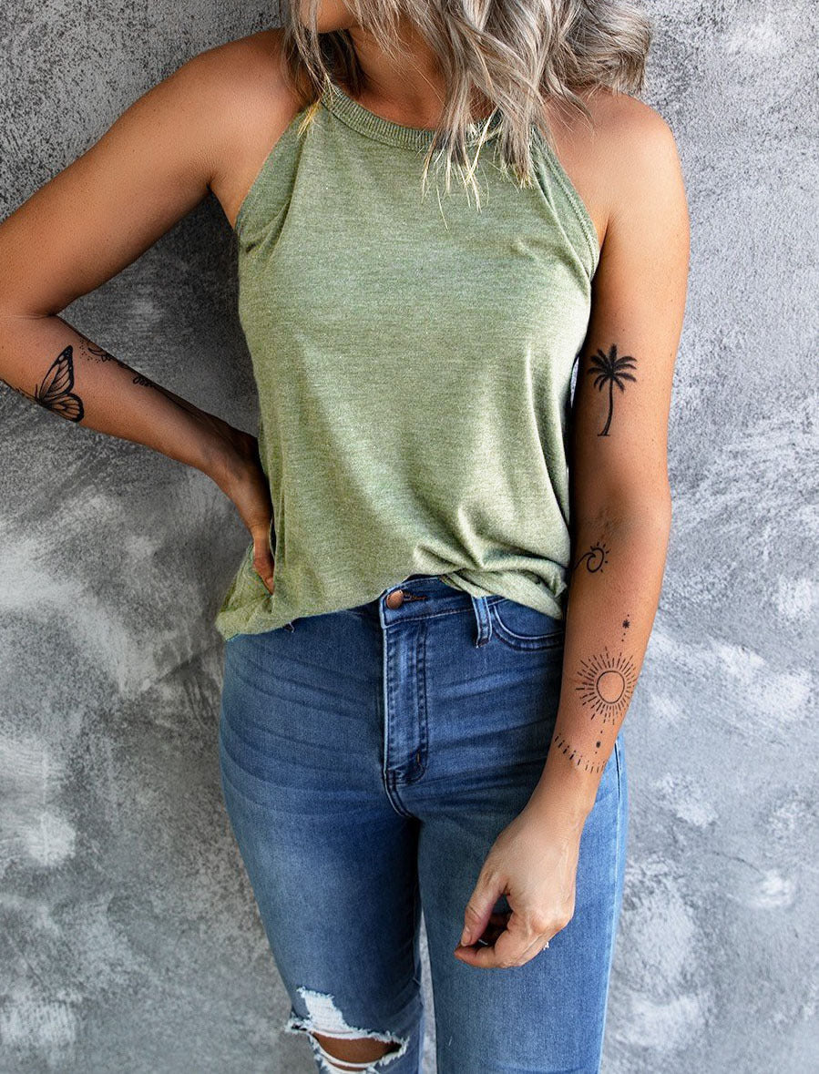 Dame afslappet bomulds-top med høj krave og løs pasform Stilla