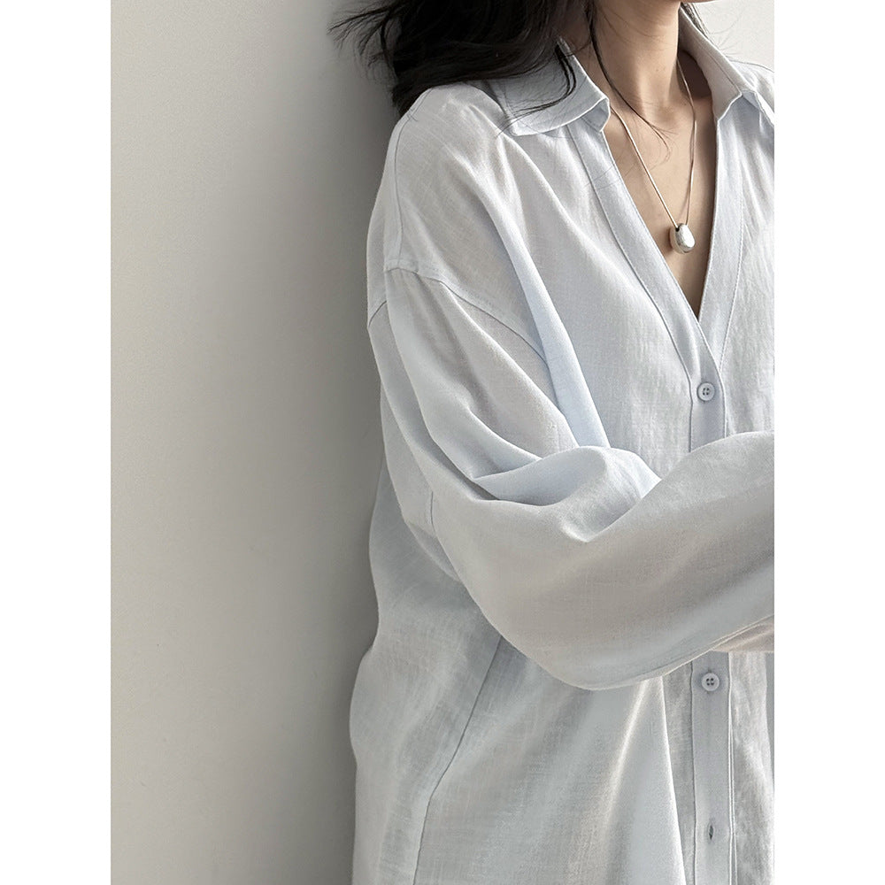 Dame afslappet linned blouse med reduceret snit og praktisk brystlomme Stilla