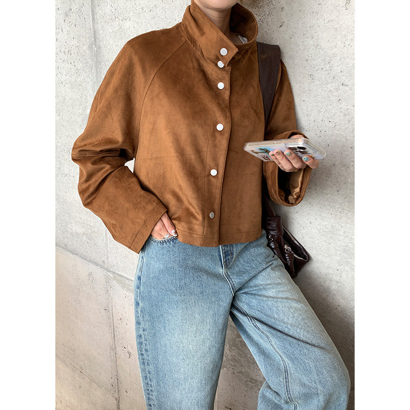 Dame cropped overgangsjakke med blødt materiale og elegant krave Stilla