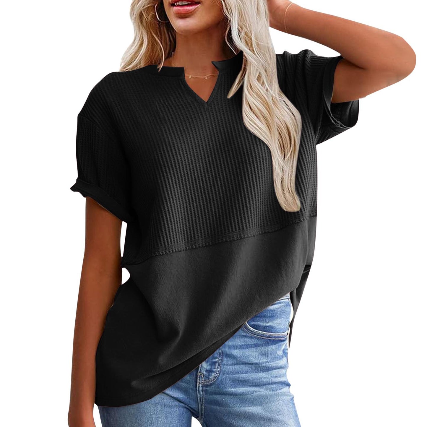 Dame afslappet kortærmet T-shirt med V-udskæring Stilla