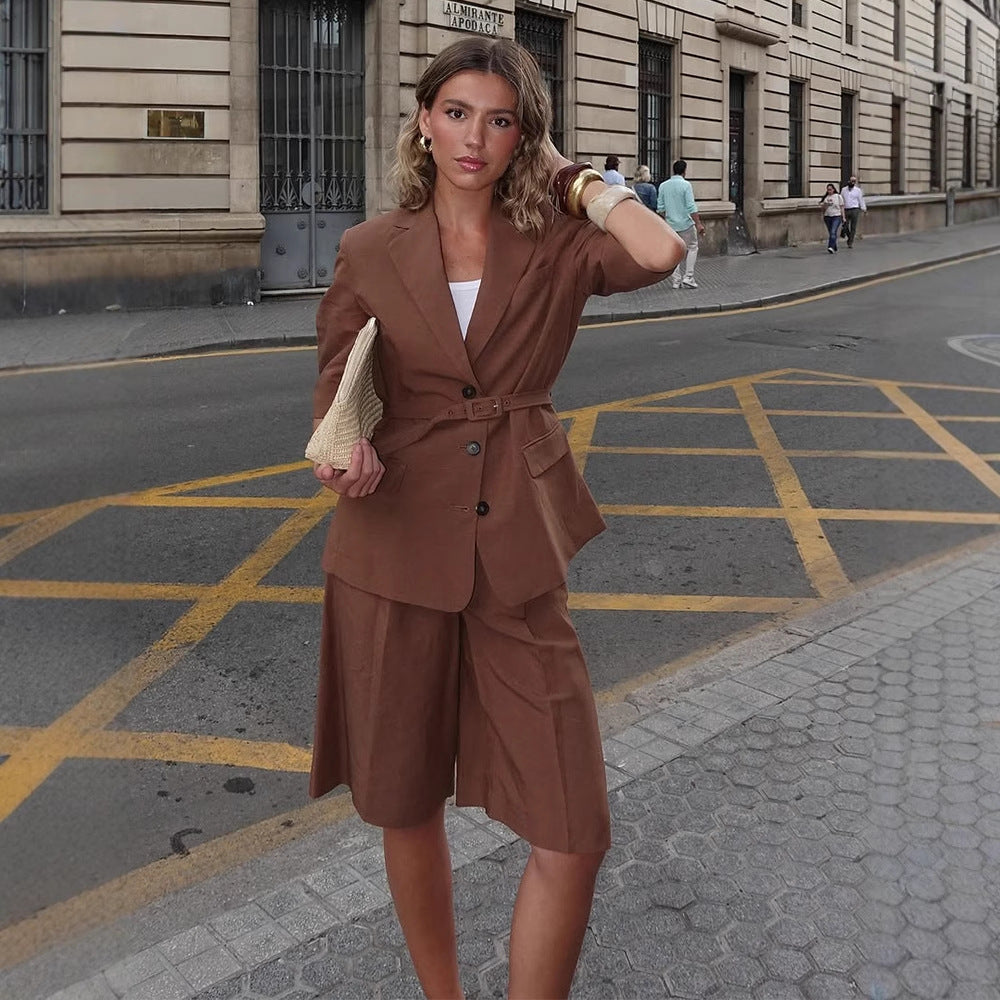 Dame elegant blazer med bælte Stilla