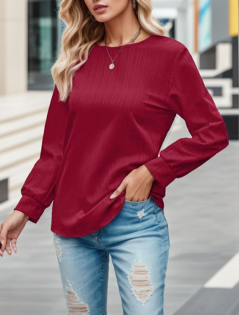 Dame afslappet bluse med fint stribemønster og vide ærmer Stilla