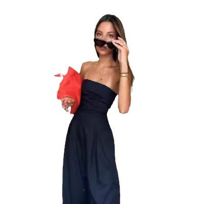 Dame Elegant Jumpsuit med smal overdel og bredt ben Stilla