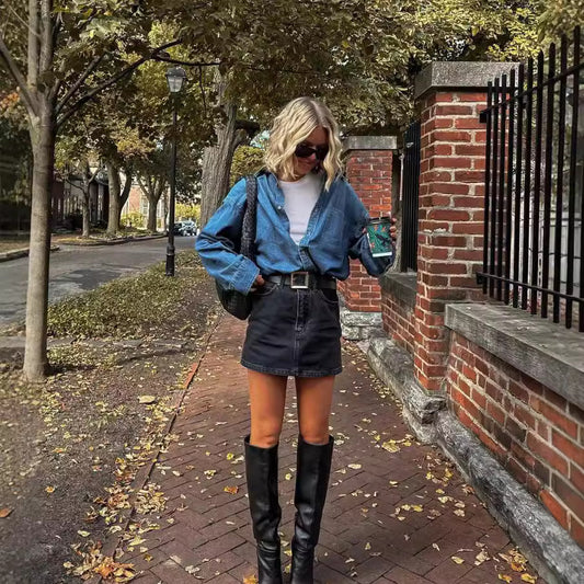 Dame Denim Skjorte i Oversized-Snit Stilla