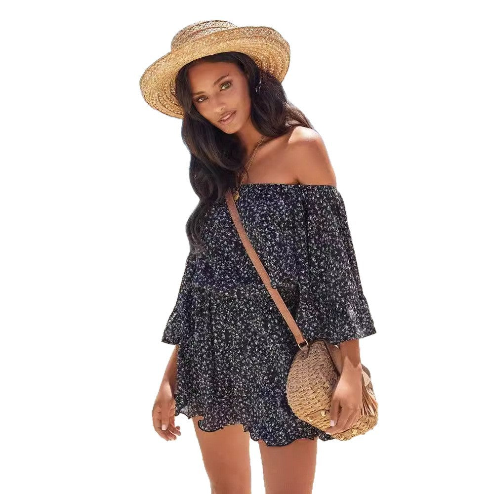 Dame Offshoulder jumpsuit med flæsedetaljer og elastisk talje Stilla