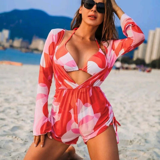 Dame Strand-outfit med smart indpakningsoberdel og matchende bikini Stilla