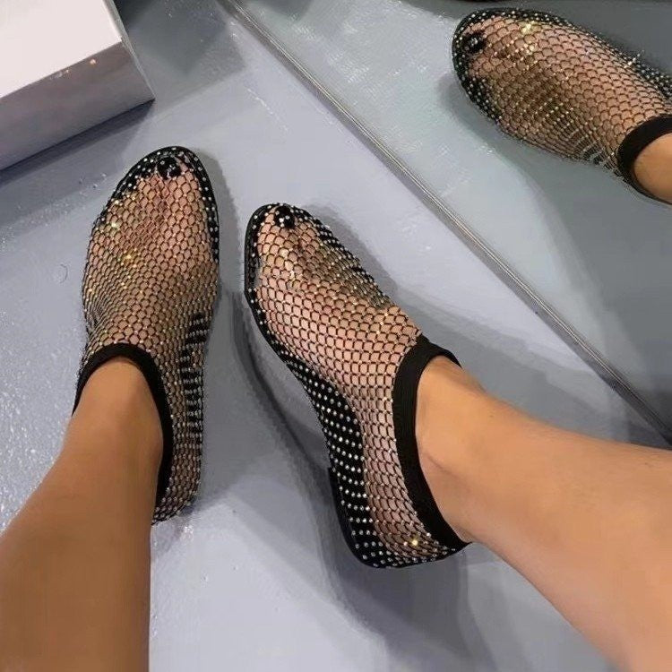Dame net sandaler med glitrende strass og komfortabel sål Stilla