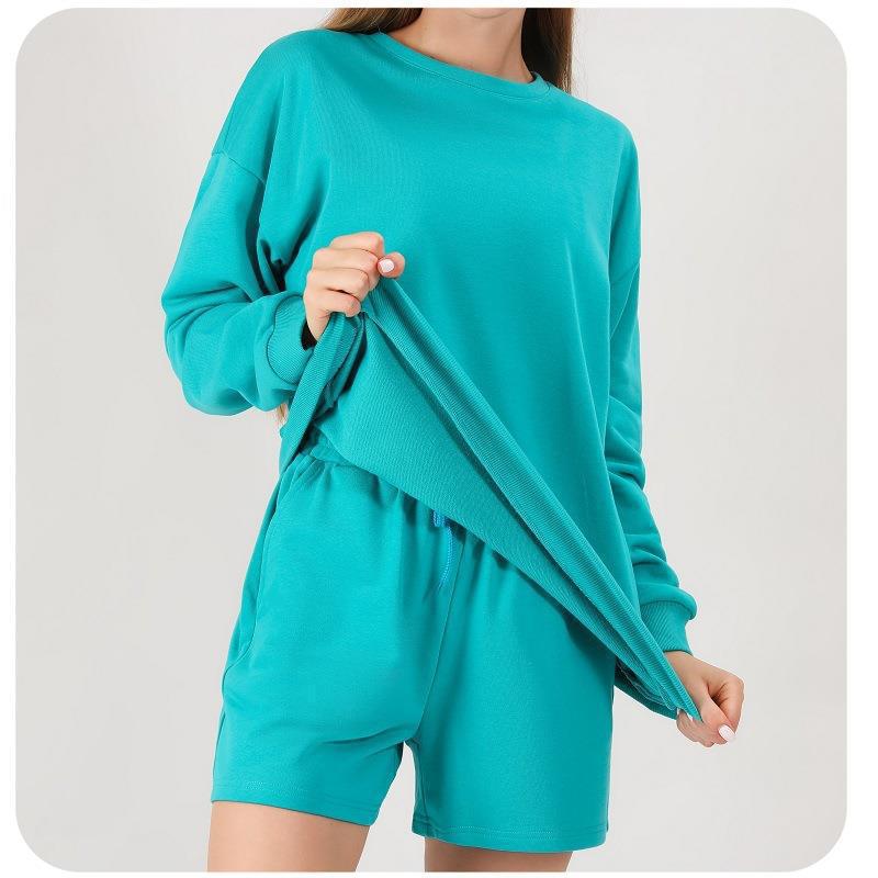 Dame afslappet fritids sæt med langærmet overdel og shorts Stilla