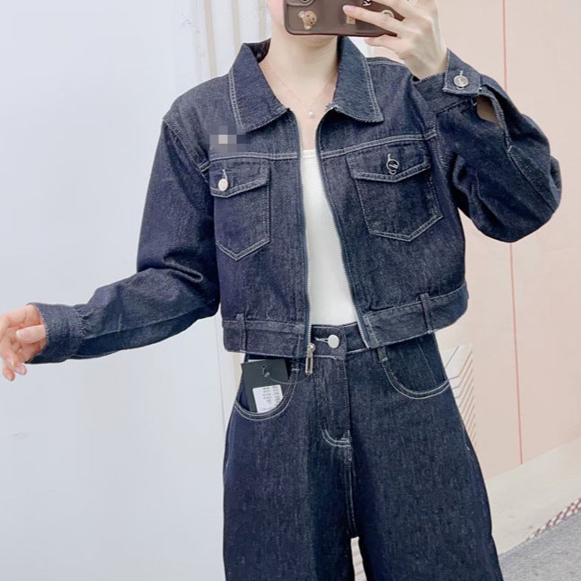 Dame Denim Jakker Sæt med høj talje og trendy bælte Stilla